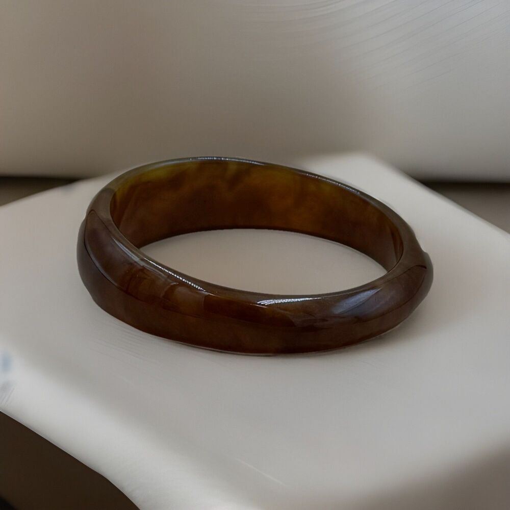 Vintage Tortoiseshell Bangle Bracelet | Lucite/Resin/Acrylic Brown Swirl | Hefty